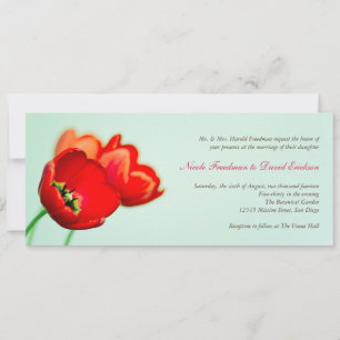 Spring tulip red floral mint green garden wedding invitation