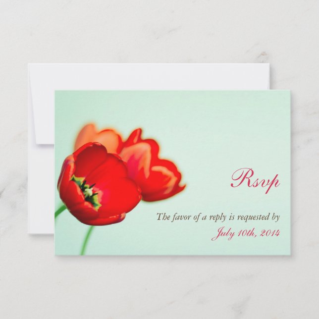 Spring tulip red floral mint wedding response rsvp (Front)