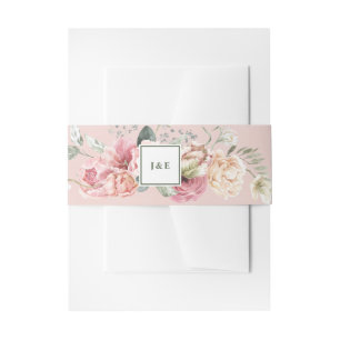 Spring Tulip Watercolor Bouquet Monogram Wedding Invitation Belly Band