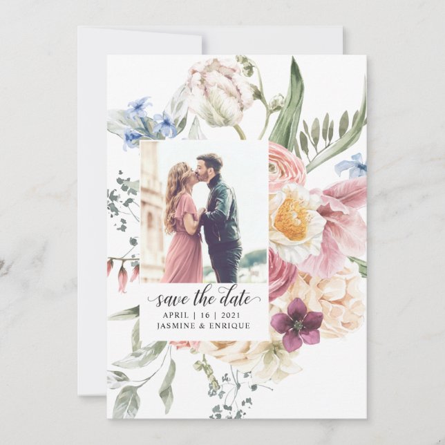 Spring Tulip Watercolor Bouquet | Photo Save The D Date (Front)