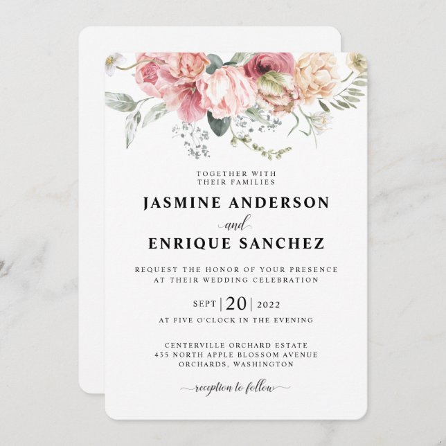 Spring Tulip Watercolor Bouquet Wedding Invitation (Front/Back)