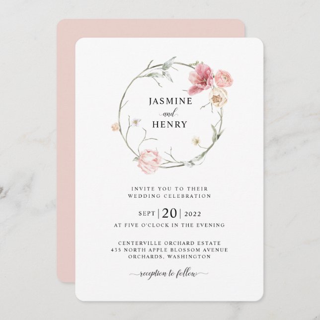 Spring Tulip Watercolor Bouquet Wedding Invitation (Front/Back)