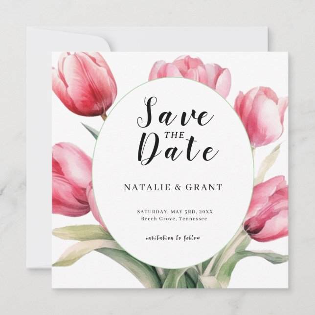 Spring Tulip Wedding Save The Date (Front)