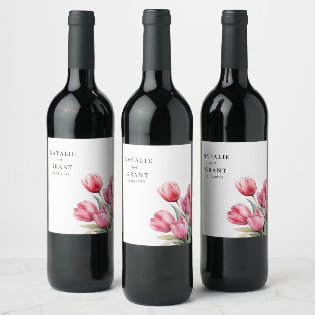 Spring Tulip Wedding Wine Label (Bottles)