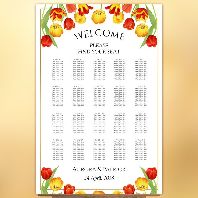 Spring Tulip White Floral Wedding Seating Chart (Spring Tulip White Floral Wedding Seating Chart)