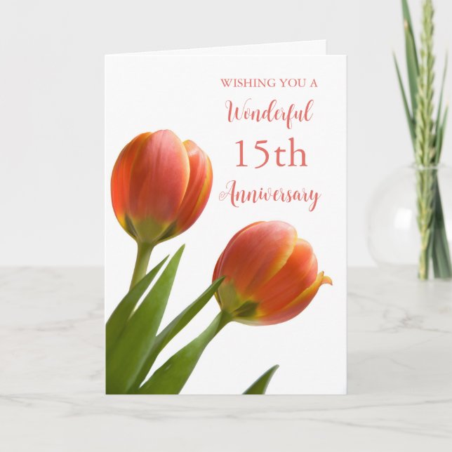 Spring Tulips 15th Wedding Anniversary Card (Front)