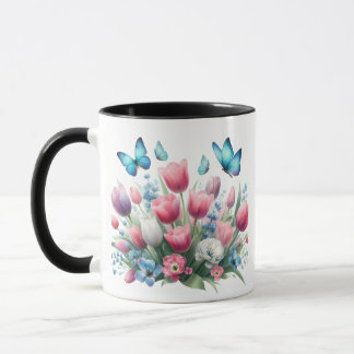 Spring Tulips and Butterflies Mug