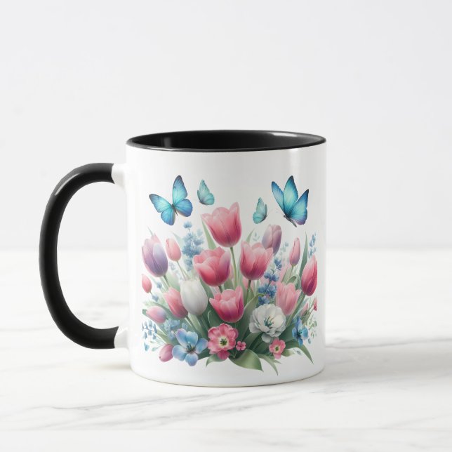 Spring Tulips and Butterflies Mug (Left)