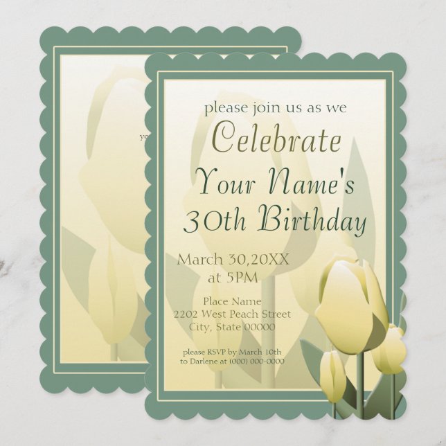 Spring Tulips Birthday Party Yellow Invitation (Front/Back)