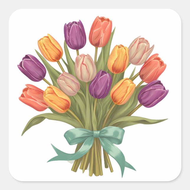 Spring Tulips Bouquet Square Sticker (Front)