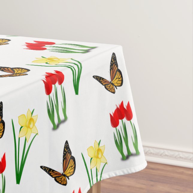 Spring Tulips Daffodils and Butterflies  Floral  Tablecloth (In Situ)