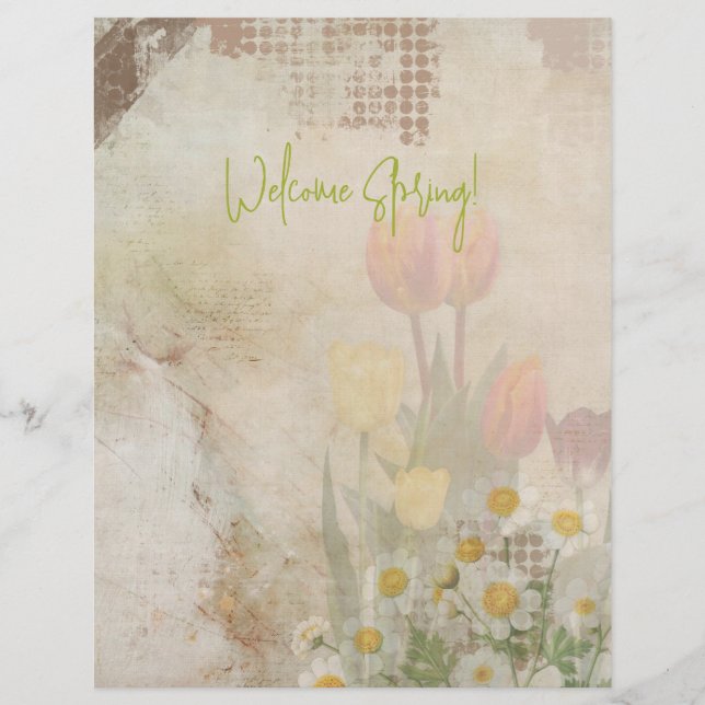 Spring Tulips Distressed Scrapbook Paper Custom Letterhead (Front)