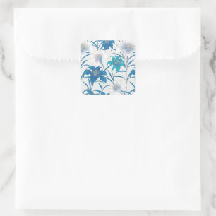 Spring Tulips Floral Lilac Blue Square Sticker