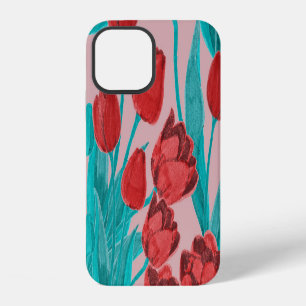 Spring tulips, hand-drawn floral pattern iPhone 12 case