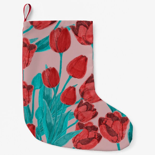 Spring tulips, hand-drawn floral pattern small christmas stocking (Front)