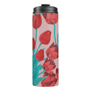 Spring tulips, hand-drawn floral pattern thermal tumbler