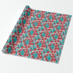 Spring tulips, hand-drawn floral pattern wrapping paper