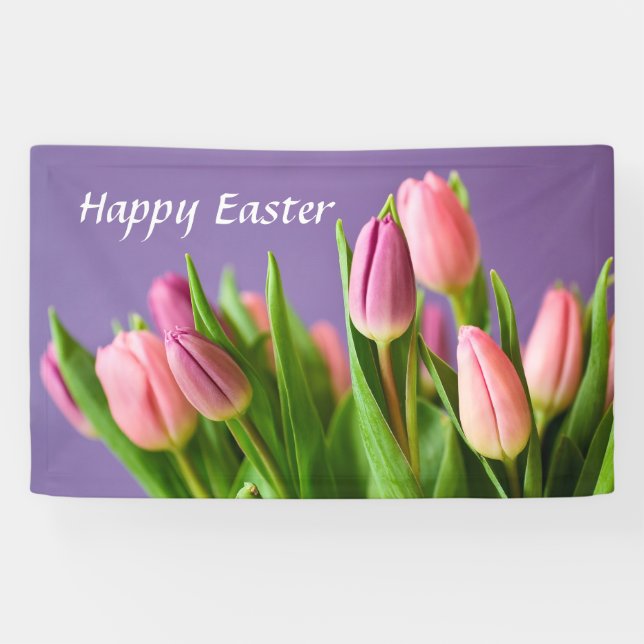 Spring Tulips, Happy Easter, Indoor Decorating Banner (Horizontal)