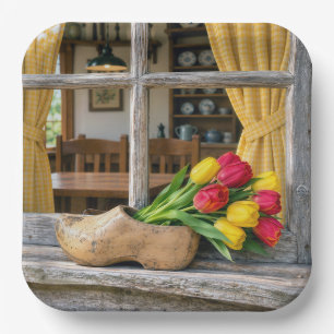 Spring Tulips in a Dutch Wooden Shoe Paper Plate