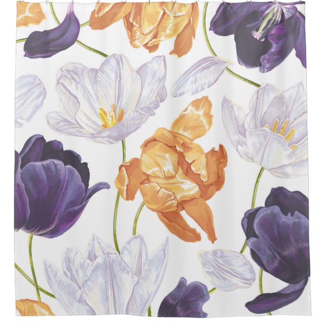 Spring tulips, large floral background. shower curtain (Front)