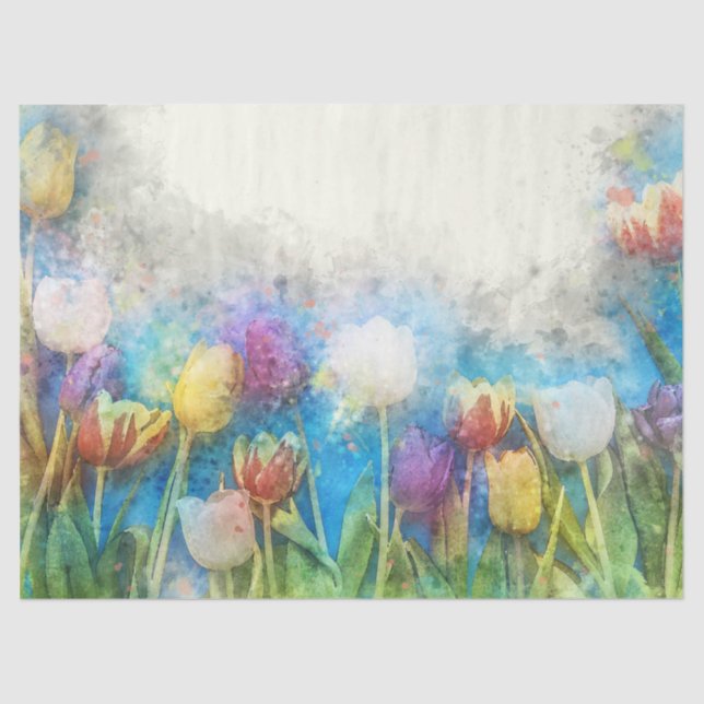 Spring Tulips Watercolor Decoupage Craft Tissue Paper (Front)