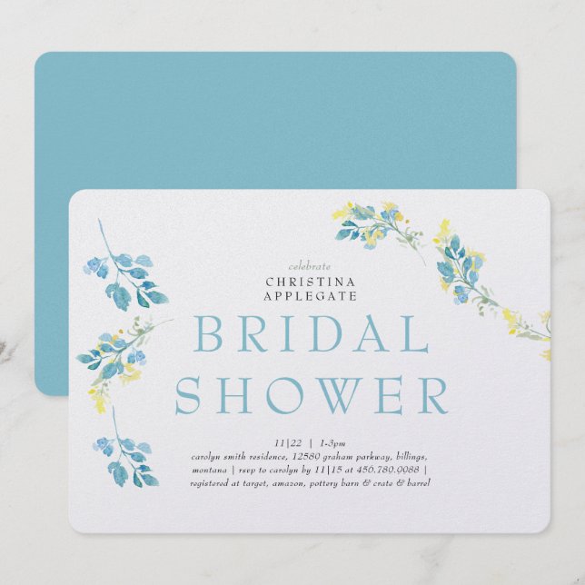 Spring Turquoise Wildflower Rounded Bridal Shower  Invitation (Front/Back)