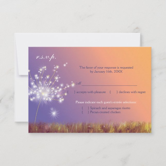 Spring Twilight Dandelion Wedding RSVP Card (Front)