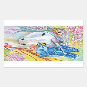 Spring Unicorn and Jay Rectangular Sticker