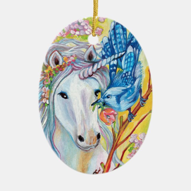 Spring Unicorn Ceramic Tree Decoration (Front)