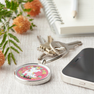 Spring Unicorn Pair & Floral Wreath Key Ring