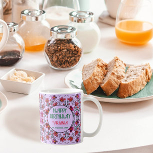 SPRING UNIQUE RED DOODLE FLOWERS BIRTHDAY COFFEE MUG