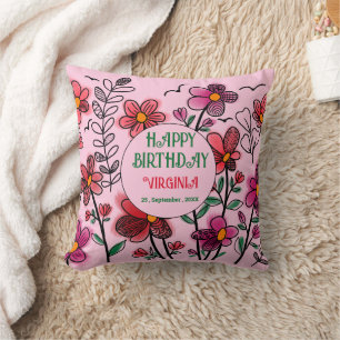 SPRING UNIQUE RED DOODLE FLOWERS BIRTHDAY CUSHION