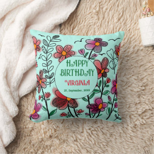 SPRING UNIQUE RED DOODLE FLOWERS BIRTHDAY CUSHION