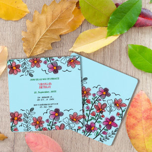 SPRING UNIQUE RED DOODLE FLOWERS BIRTHDAY  INVITATION