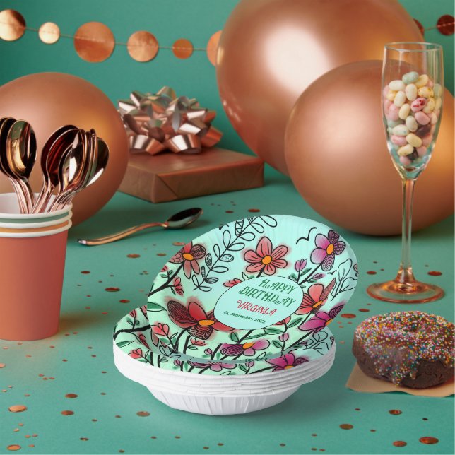 SPRING UNIQUE RED DOODLE FLOWERS BIRTHDAY  PAPER PLATE (Multi)