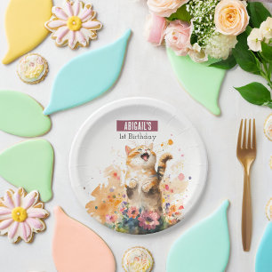 Spring vibes Cat -  Birthday Party - Paper Plate
