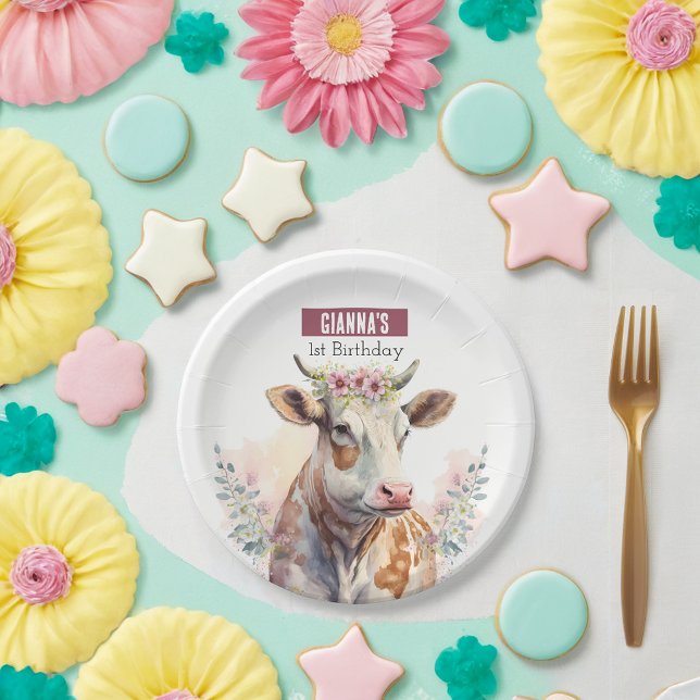 Spring vibes Cow -  Birthday Party - Paper Plate (Creator Uploaded)