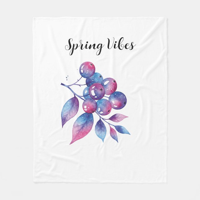 Spring vibes floral cosmic  fleece blanket (Front)