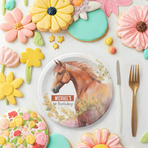 Spring vibes Horse -  Birthday Party - Paper Plate