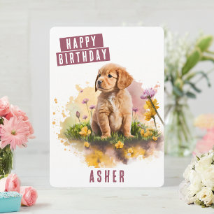 Spring vibes Puppy Birthday Card