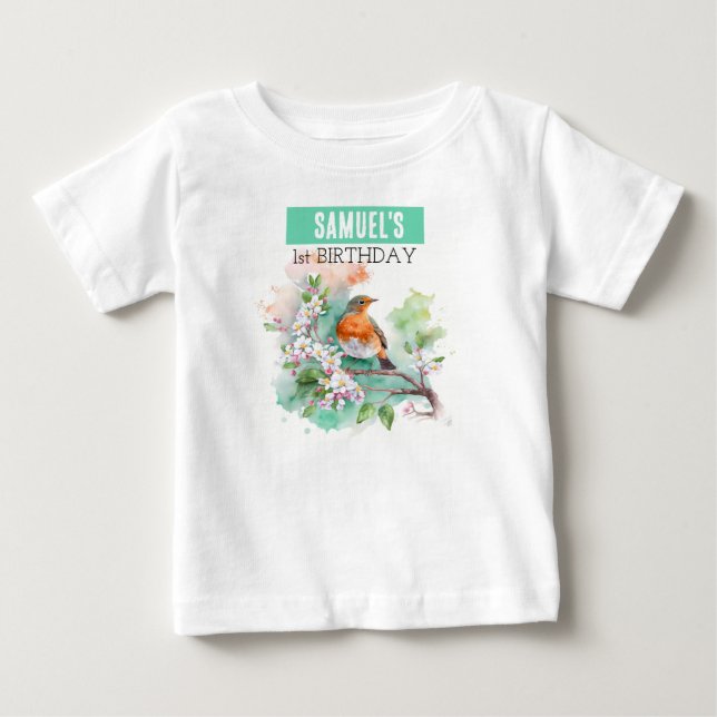 Spring Vibes Robin - 1st birthday T-shirt (Front)