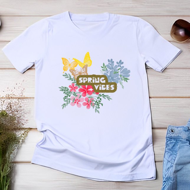 Spring Vibes Season colourful Flower & Butterflies T-Shirt (Creator Uploaded)