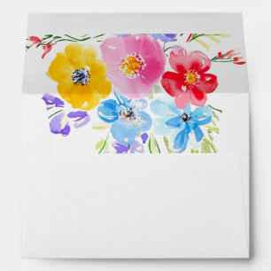 Spring Vibrant Watercolor Flowers Wedding Envelope