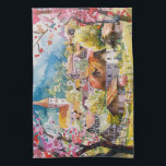 Spring Village Tea Towel<br><div class="desc">A Watercolour Village in Springtime</div>