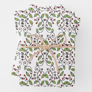 Spring Vines Hand-Drawn Whimsical Botanical Wrapping Paper Sheet
