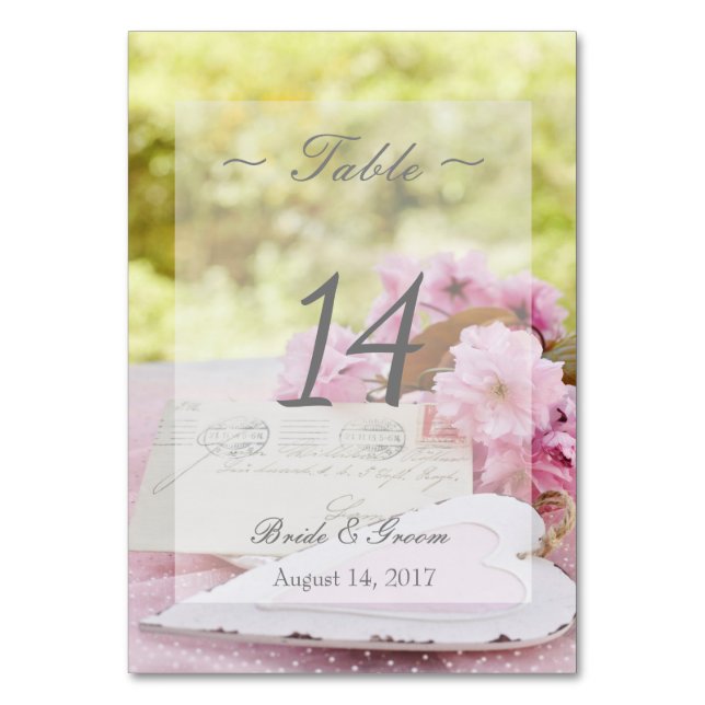 Spring vintage flower love Wedding Table Number (Front)