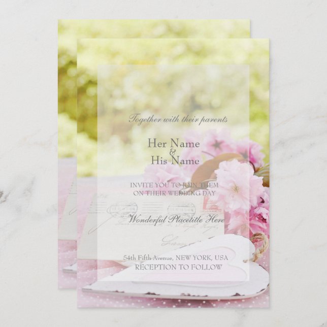 Spring vintage flower loveletter editable wedding invitation (Front/Back)