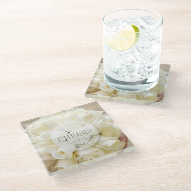 Spring vintage flower loveletter wedding glass coaster (Angled)