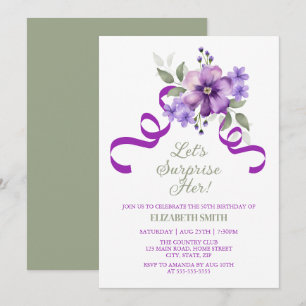Spring Violet Flower Greenery Surprise Birthday Invitation