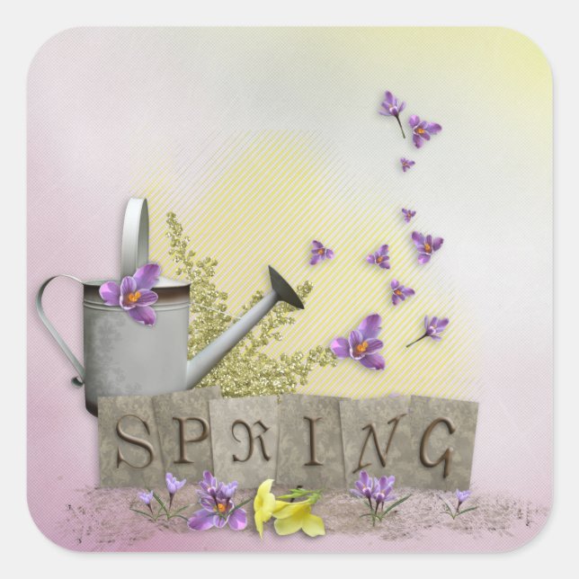 Spring - "Water Can & Signs of Spring" Square Sticker (Front)